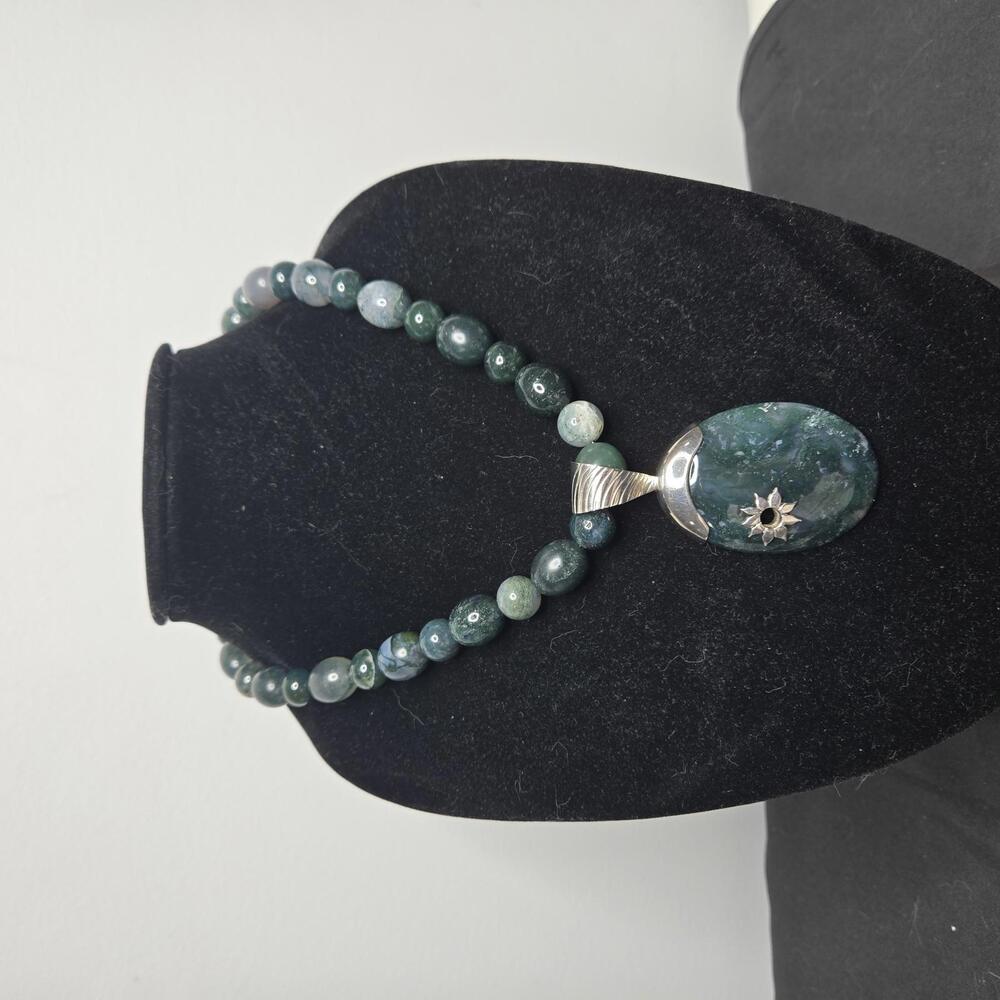 Desert Rose Trading 925 Moss Agate Jasper Pendant Necklace Statement Large